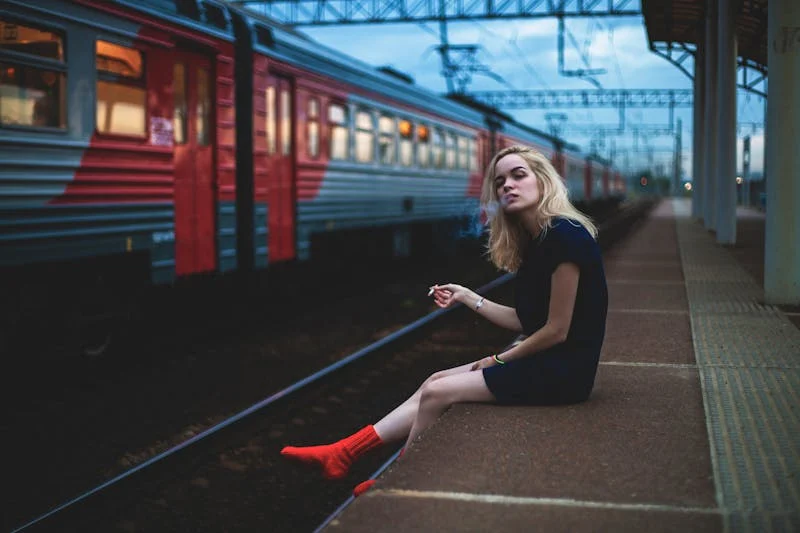 woman smoking at an airport